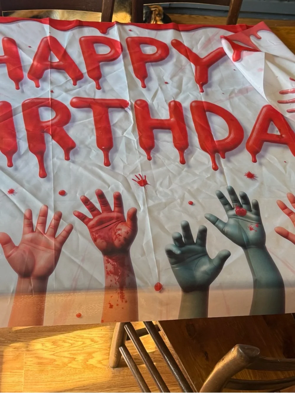 Happy Birthday Photo Backdrop 70” x 88” Zombie Theme & Figures Party Time!